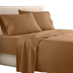 Clara Clark 639737534320 Supreme 1500 Collection 4pc Bed Sheet Set - King Size Mocha Light Brown Ca