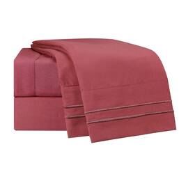 Clara Clark 639737534719 Supreme 1500 Collection 3pc Bed Sheet Set- Twin Single Size Burgundy Red