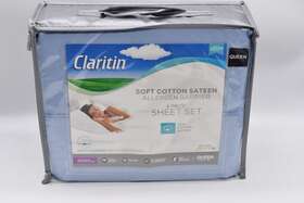 Claritin 846756059301 Ultimate Sheet Set - Soft Cotton Sateen Queen Size Blue 4 Piece