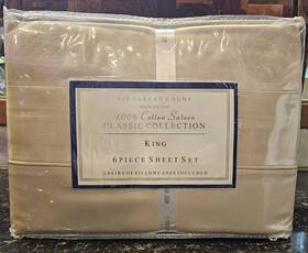 T-400 Classic Collection King Sheet Set 100% Cotton Sateen 400tc Khaki Deep Pockets