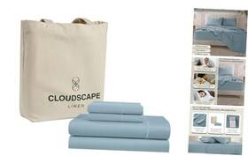 Cloud Scape Linen 850059412596 100% Egyptian Cotton Sheets Size Bed Set - 4 Pcs Light Blue Queen French