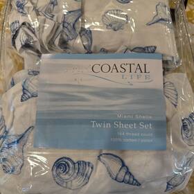 Coastal Life 748279287141 Miami Shells Twin Sheet Set White Blue Nautilus Conch Clam Beach Coastal Life 748279287141 Miami Shells Twin Sheet Set White Blue Nautilus Conch Clam Beach