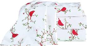 Afl21c018 Collections Etc Holiday Cardinals On Branches Bed Sheet Set Twin White