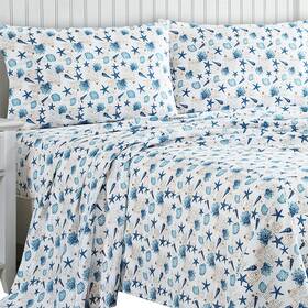 Shelnts4pcss Collections Etc 4-piece Blue Seashell Nautical Bed Sheet Set Shelnts4pcss Collections Etc 4-piece Blue Seashell Nautical Bed Sheet Set