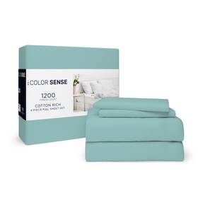 Color Sense 840380929122 1200 Thread Count Queen Size Sheets Set Turquoise Ultra Soft Cotton Rich Eas