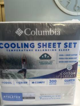 Columbia 846756032533 Cooling Queen Bed Temperature Balancing Cotton 300ct Gray Sheet Set