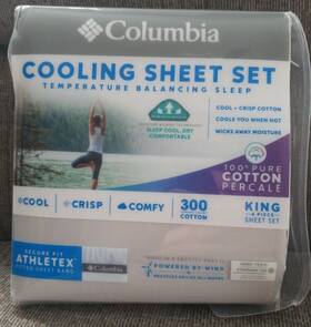Columbia 846756032625 Cooling Sheet Set New King Bed Temperature Balancing Cotton 300ct Gray