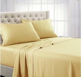 Columbia 846756046257 Organic Cotton Sateen Omni Wick Soft 4 Pc Sheet Set Queen Size Yellow
