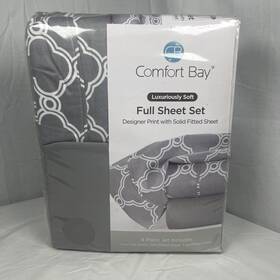 Comfort Bay 952079001959 Full Size Sheet Set Designer Print With Solid Flat Navy Blue
