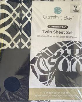 M0197 Comfort Bay Designer Navy Blue Print Top Fitted Twin Sheet Set Pillow Case F/s M0197 Comfort Bay Designer Navy Blue Print Top Fitted Twin Sheet Set Pillow Case F/s