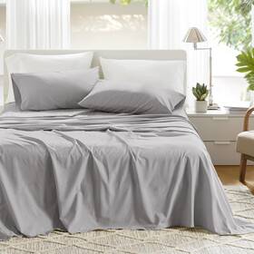 Comfort Spaces 022164316292 100% Cotton Sheet Set Queen Grey 4-piece All-season Soft
