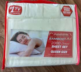 Copperx Bamboo 859577006492 Queen Sheet Set Hypo Allergenic Antimicrobial Cream Nip