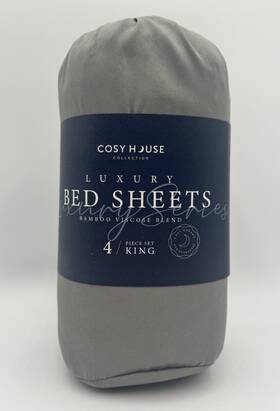 Cosy House 810110186699 Bamboo Viscose Bed Sheets 4/piece Set King In Grey