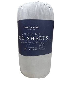 S-b-60-ck-silver Cosy House Luxury Bed Sheets Bamboo Viscose Blend 4/piece Set Cal King In Silver S-b-60-ck-silver Cosy House Luxury Bed Sheets Bamboo Viscose Blend 4/piece Set Cal King In Silver
