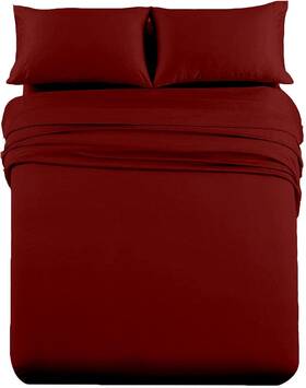 Micro-rv-shts-72 Cottingon Rv King 72 X 80 4 Piece Bed Sheet Set For 72x80 Burgundy