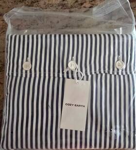 Cozy Earth 840462619170 Bamboo Sheet Set Classic Strip. Color Pacific. Size Twin New In Pkg