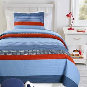 Bb2019-006bt Cozy Line Home Fashions Navy Blue Red Striped Boy 100% Twin Varsity Stripe