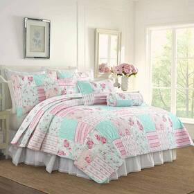 Bb2019-036k Cozy Line Home Fashions Bb2019-036k&3pillows Kid Bedding Set Multicolor Floral Cotton Polyester King Quilt 6pc