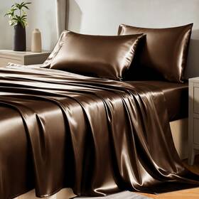 Cozylux 840175604661 Satin Sheets Queen Size Bed Set - 4 Piece Silky Sheet Luxury Brown