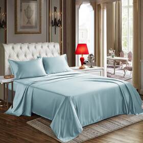 Cozylux 840175610709 Satin Sheets Queen Size - 4 Piece Light Blue Bed Sheet Set With Silky Microfi