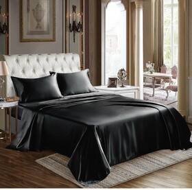 Clus20c40b1ki Cozylux Satin Sheets King Size - 4 Piece Black Bed Sheet Set With Silky Microfib