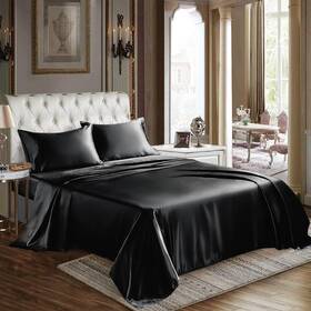 Clus20c40b1qu Cozylux Satin Sheets Queen Size - 4 Piece Black Bed Sheet Set
