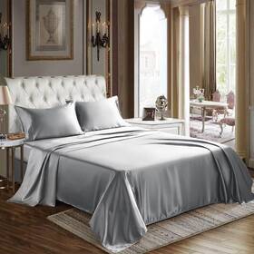 Clus20c40g3qu Cozylux Satin Sheets Queen Set 4 Piece Light Grey Deep Pocket Fitted Flat Sheet Pillow