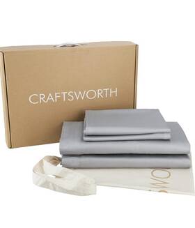 Cw-t300-ss-n-silver-q Craftsworth 100% Organic Cotton Sheets Queen 4 Piece Set Silver Extra. R11