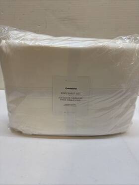 323-212 Crate And Barrel Organic Cotton White King Bed Sheet Set