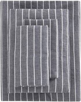 Crescent Bedding 683828935077 Knit Jersey Poly/cotton 3 Pc Twin Xl Dark Grey Stripe Sheet Set - Txl 15 Inch Dee
