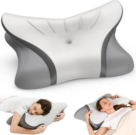 Cr-qjyw-01w Crisgo Cervical Neck Pillow For Pain Relief - Ergonomic Bed Queen Size Grey
