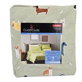 Cuddl Duds 006783941055 New Queen Size 4 Pc Heavyweight Flannel Sheet Set Green Dogs Cuddl Duds 006783941055 New Queen Size 4 Pc Heavyweight Flannel Sheet Set Green Dogs