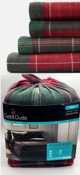 Cuddl Duds 198062926847 Microfleece Sheet Set Holiday Plaid Red Green Plush Soft Fleece Twin