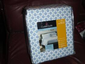 Cuddl Duds 400179586594 Heavyweight Cotton Grayish Blue Ditsy Geo Dot 4 Piece Full Sz Sheet