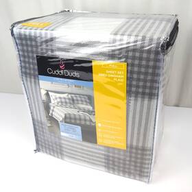 Cuddl Duds 400179586648 Heavyweight Cotton Flannel Full / Double Sheets Set Gray Plaid New