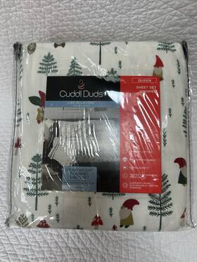Cuddl Duds 400304897144 Heavyweight Cotton Flannel Queen Sheet Set Gnomes Winter Holidays New