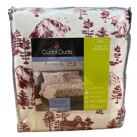 Cuddl Duds 400334257789 New King Size Heavyweight Flannel 4 Pc Sheet Set Red Lodge Toile