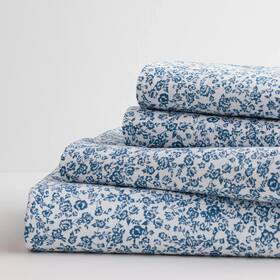 Cuddl Duds 400485049899 Warm Blue Floral Queen Microfiber 4 Piece Sheet Set - Wrinkle Resist