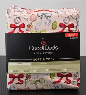 Cuddl Duds 400485049981 Soft And Cozy Queen Warm 4 Piece Microfiber Sheet Set Colorful Bows