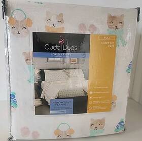 Cuddl Duds 400503645607 Full 4 Pc Heavyweight Flannel Sheet Set Cat Cats New