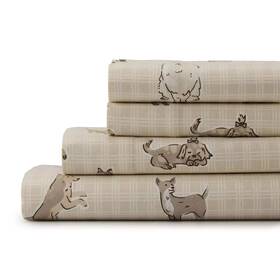 Cuddl Duds 400511768961 Heavyweight Flannel Full Sheet Set Plaid Dogs Brushed Cotton Deep Fit
