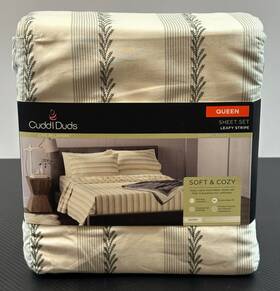 Cuddl Duds 400558033916 Soft And Cozy Leafy Stripe Sheet Set Pillowcases Size Queen