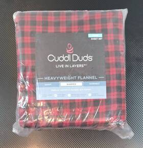 Cuddl Duds 400579651632 Size Twin Heavyweight Cotton Flannel Red Buff Check 3 Piece Sheet Set