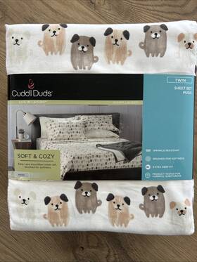 Cuddl Duds 400651132639 New 3 Piece Twin Size Sheet Set Pugs Dogs