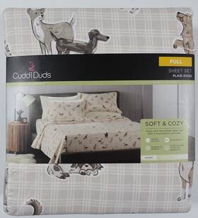 Cuddl Duds 400674226483 Microfiber Full Size Sheet Set Plaid Dogs Brushed Polyester Deep Fit