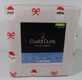 Cuddl Duds 400678644641 Flannel King Sheet Set Heavyweight Santa Faces Christmas Holiday