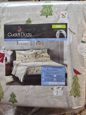 Cuddl Duds 400678644733 Heavyweight Flannel Sheet Set King Pattern Snowmen