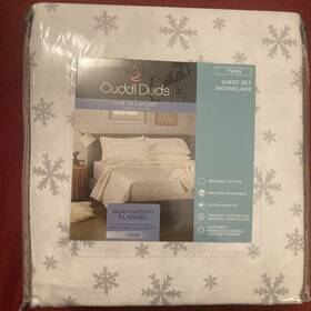 Cuddl Duds 400686159403 New Snowflake Heavyweight 100% Cotton Twin Flannel Sheet Set