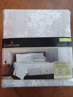 Cuddl Duds 400686493248 Sheet Set King Size Microfiber 4 Pc Gray White Deep Fit Wispy Winter
