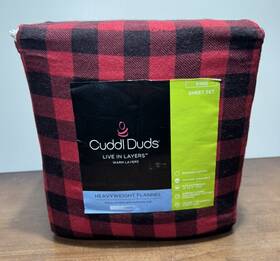 Cuddl Duds 400693063083 New King Heavyweight Flannel 4 Piece Sheet Set Red/black Plaid Check
